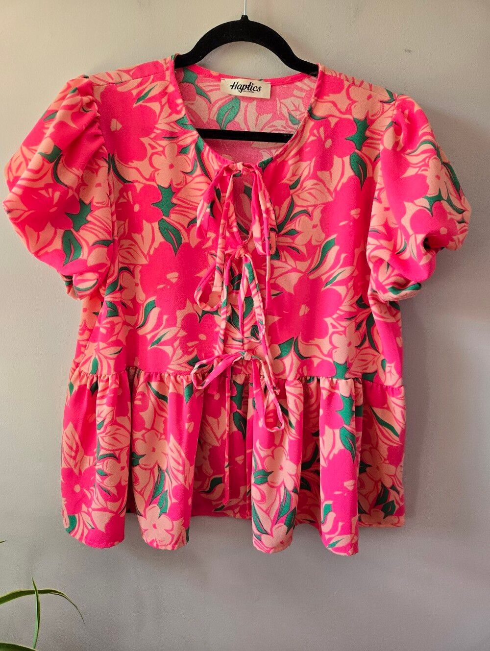 Harper Hot Pink & Green Floral Tie-Front Peplum Top